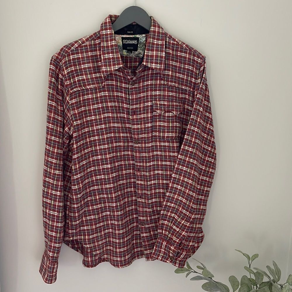 Billabong Button Down Shirt. Mens. Plaid Size Large Slim Fit